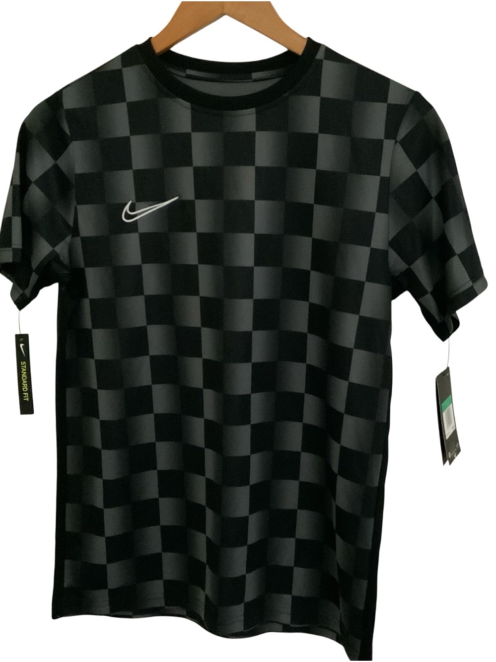 Nike Boy's XLarge Dri-Fit Compression White/Black Checkerboard Soccer T-Shirt